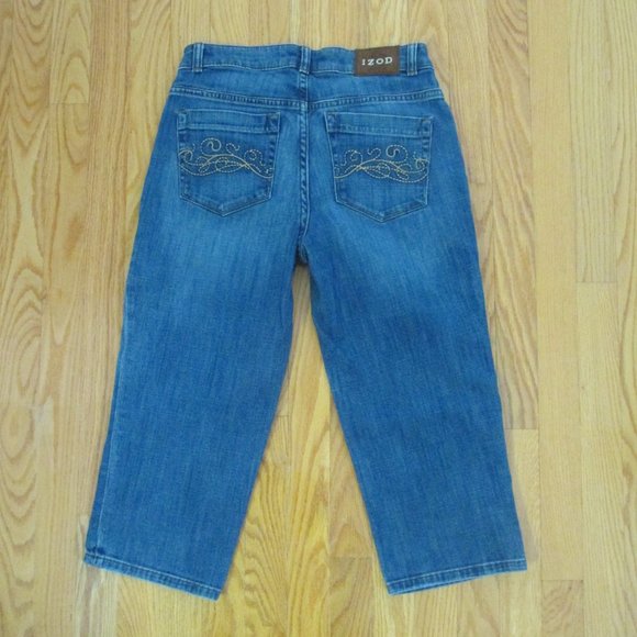 IZOD WOMEN'S SIZE 6 JEANS CAPRIS MED BLUE SLUB STRETCH DENIM JUST RIGHT CROPPED - Picture 6 of 11